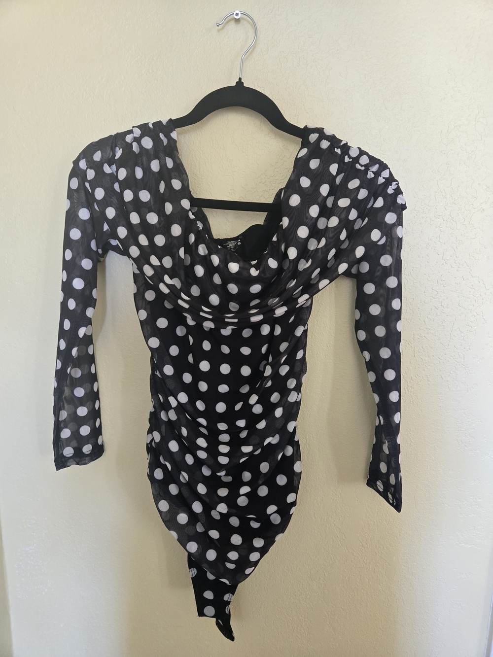 Black and White Polka Dot Draped Women's Top